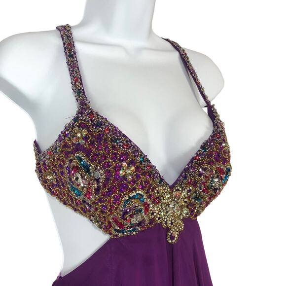Dave & Johnny sexy side and back cutout with jewels & Sequence purple size 2 - Picture 3 of 12